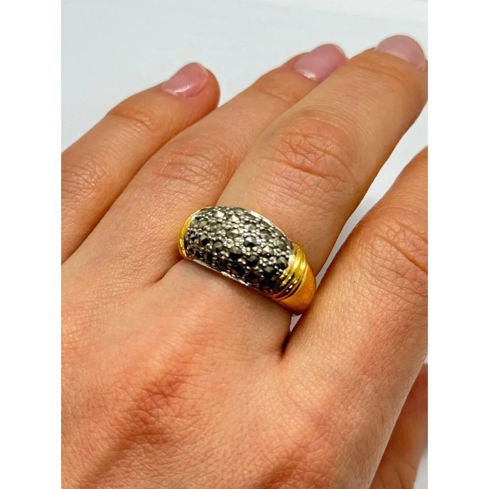 925 STERLING SILVER GOLD PLATED MARCASITE RING SIZE 8
